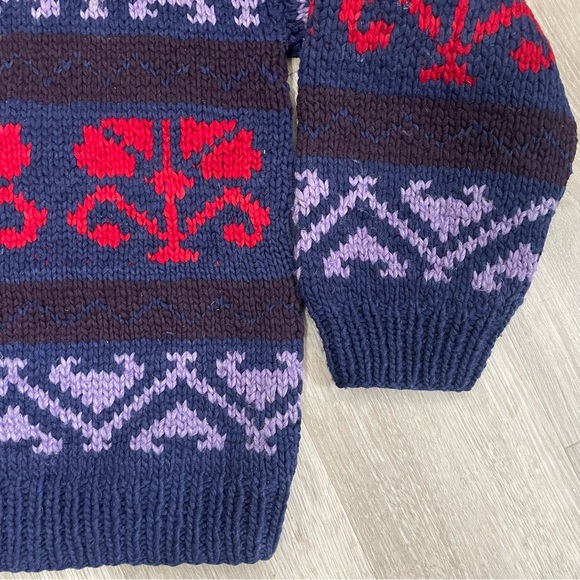 Pure Wool 1/4 Button Sweater, One Size, Warm, Fall, Outdoor, Knit, Blue, Red - Picture 3 of 8